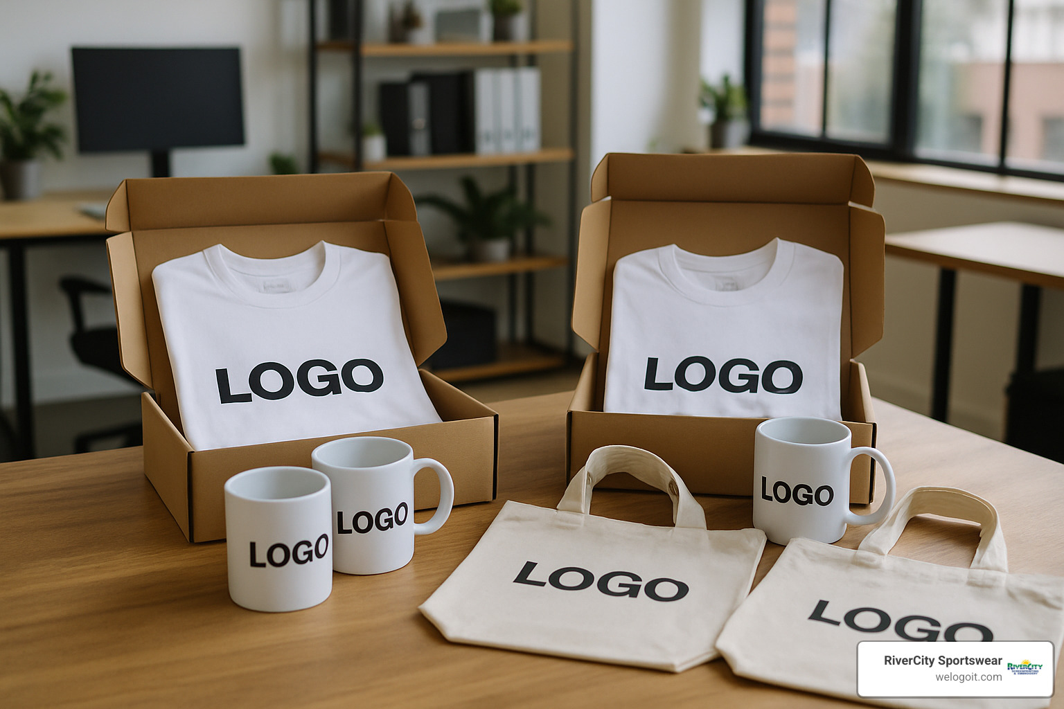 finished custom merchandise in branded packaging - custom design support