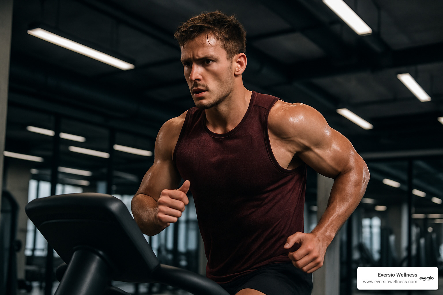 Athlete performing high-intensity cardio with improved endurance and focus - cordyceps mushroom pre workout