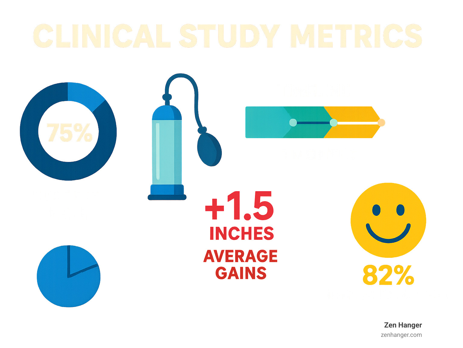 Statistical infographic showing success rates, average gains, timeline progression, and user satisfaction metrics from clinical studies - penis pump before and after pics infographic