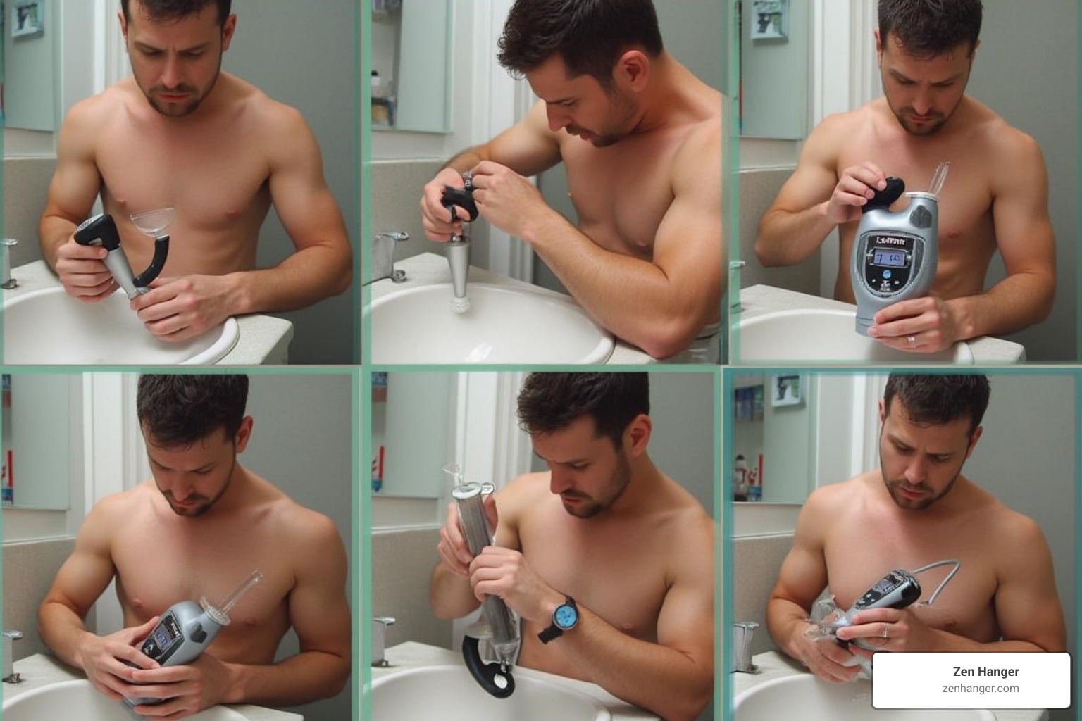 step-by-step usage montage showing proper warm-up, seal creation, pressure gauge monitoring, and cool-down routine - penis pump before and after photos