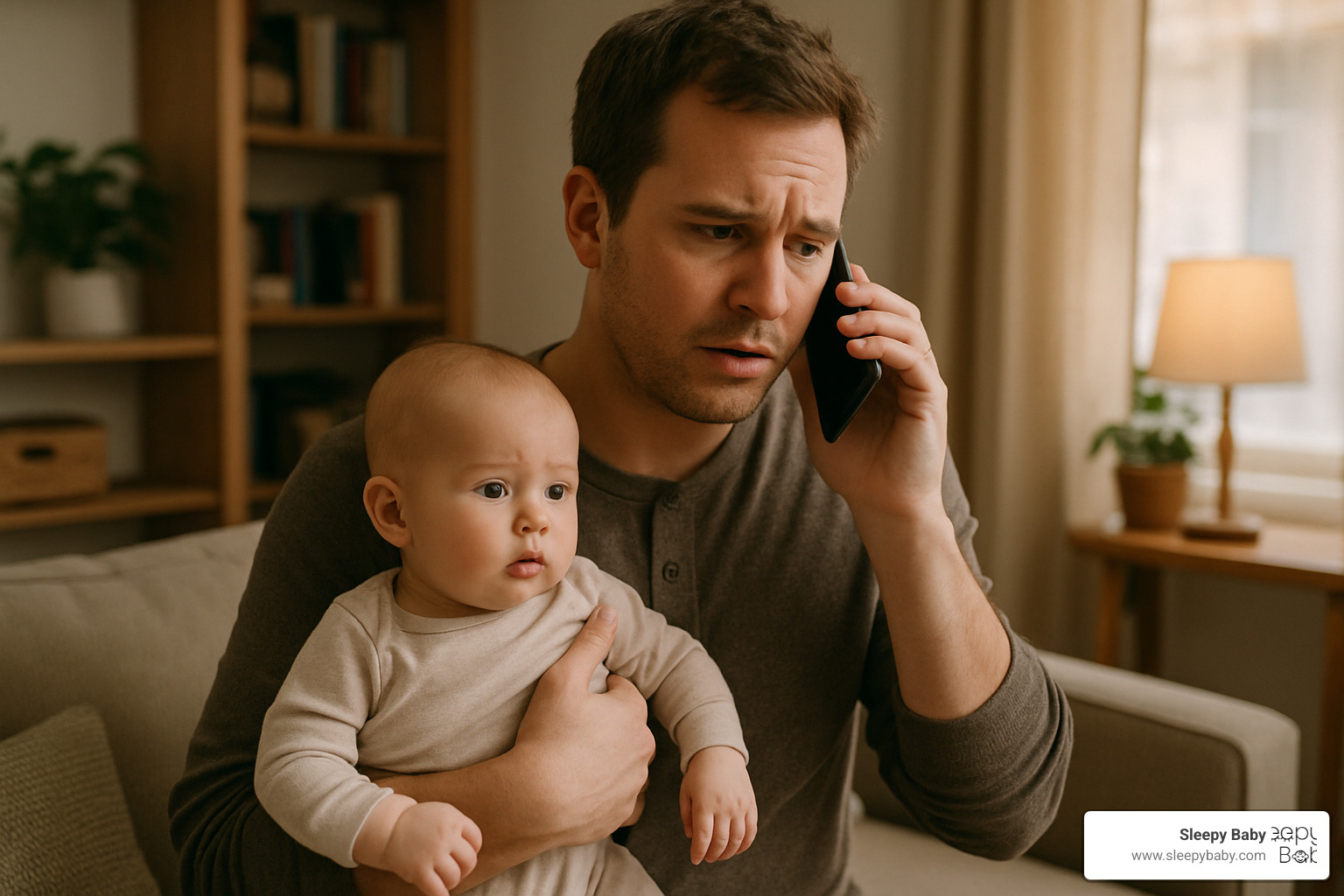 Parent making phone call to pediatrician while holding baby - 6 month old night wakings