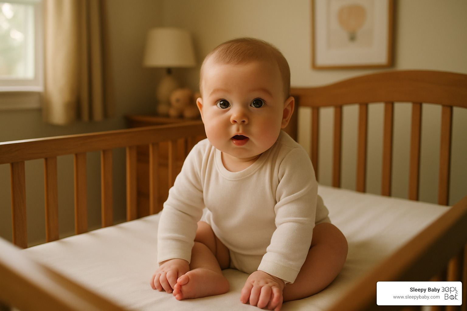Baby practicing sitting up in crib - 6 month old night wakings