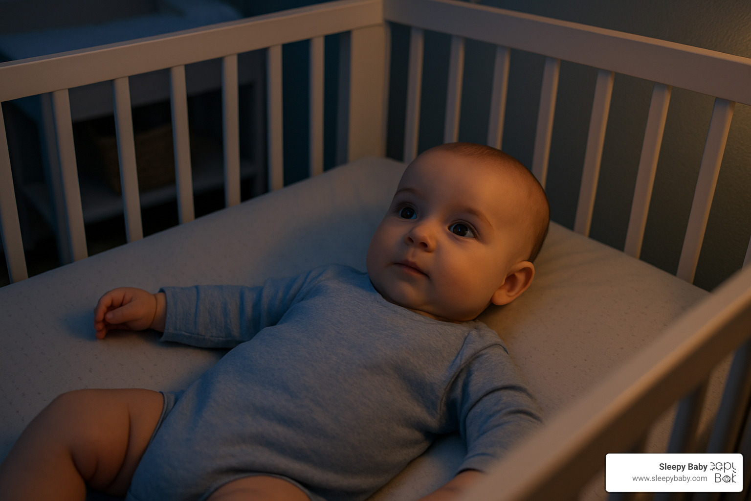 Baby lying awake in crib during nighttime - 6 month old night wakings
