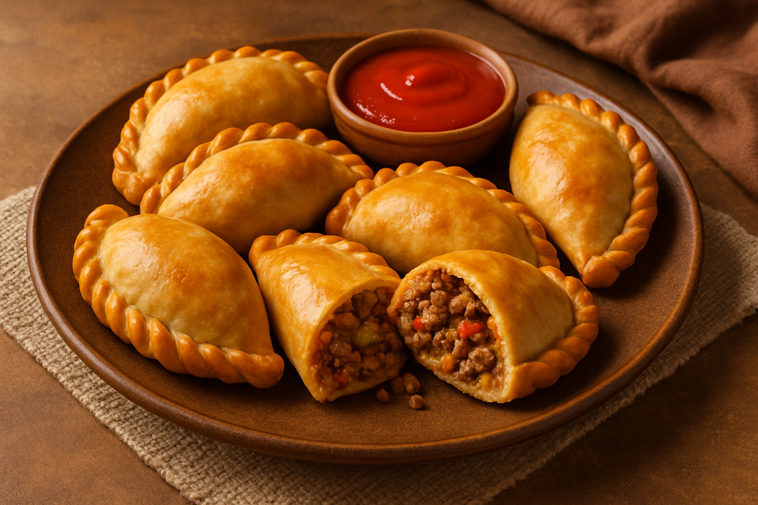 Map showing different empanada styles across Latin America with regional icons and typical fillings - empanadas