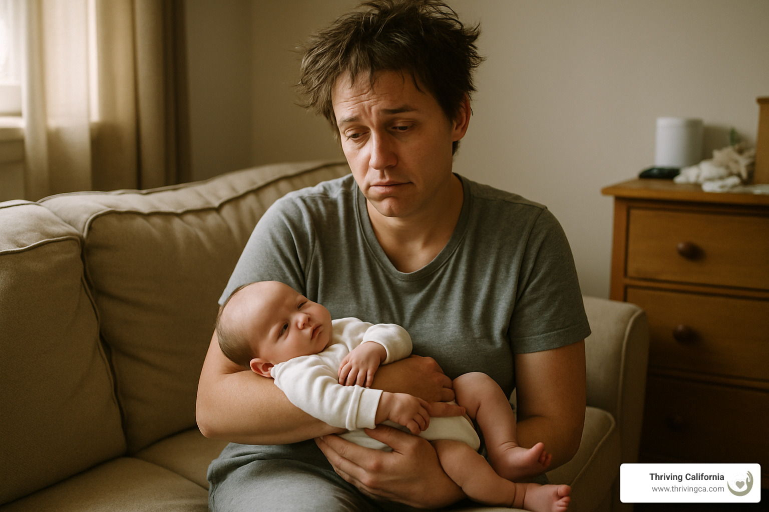 exhausted parent holding baby - counseling for new parents