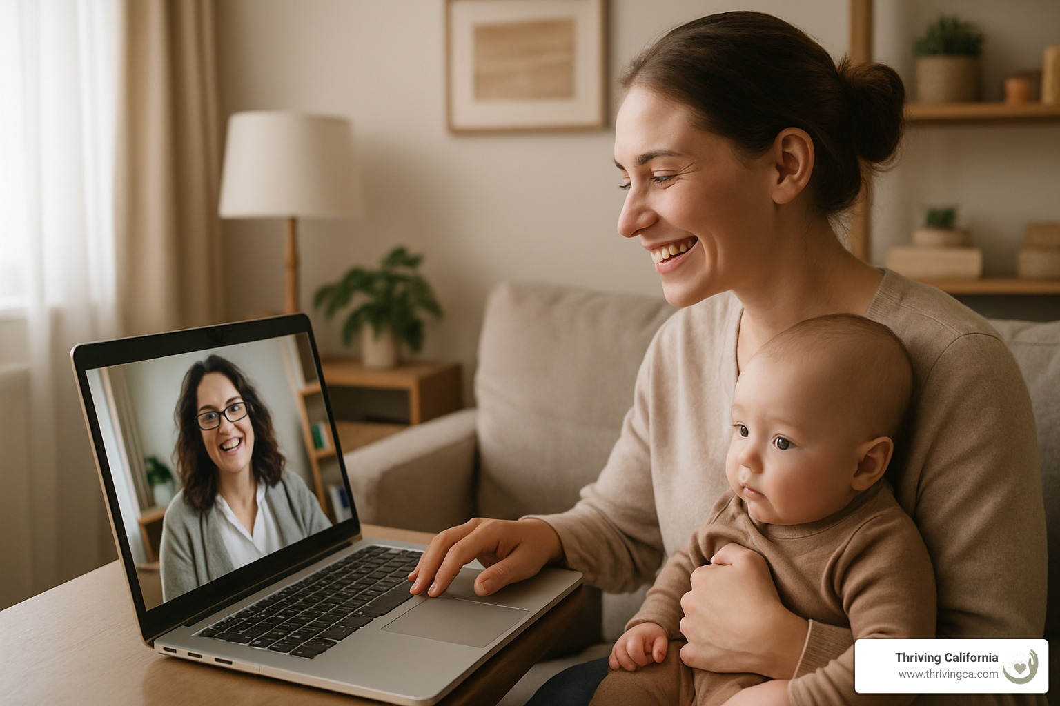 virtual therapy session with parent and baby - counseling for new parents