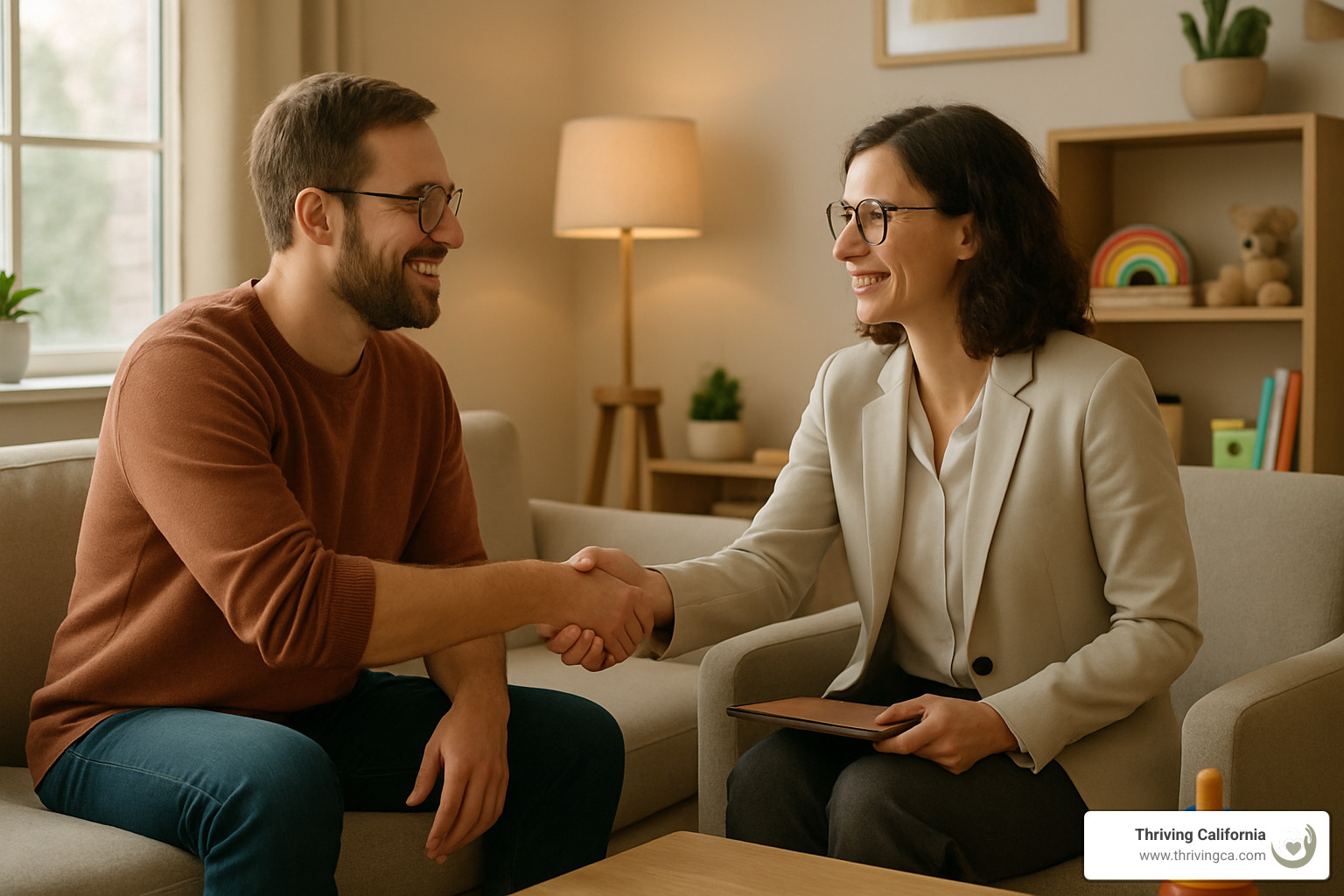 parent and therapist greeting - parenting therapy sessions