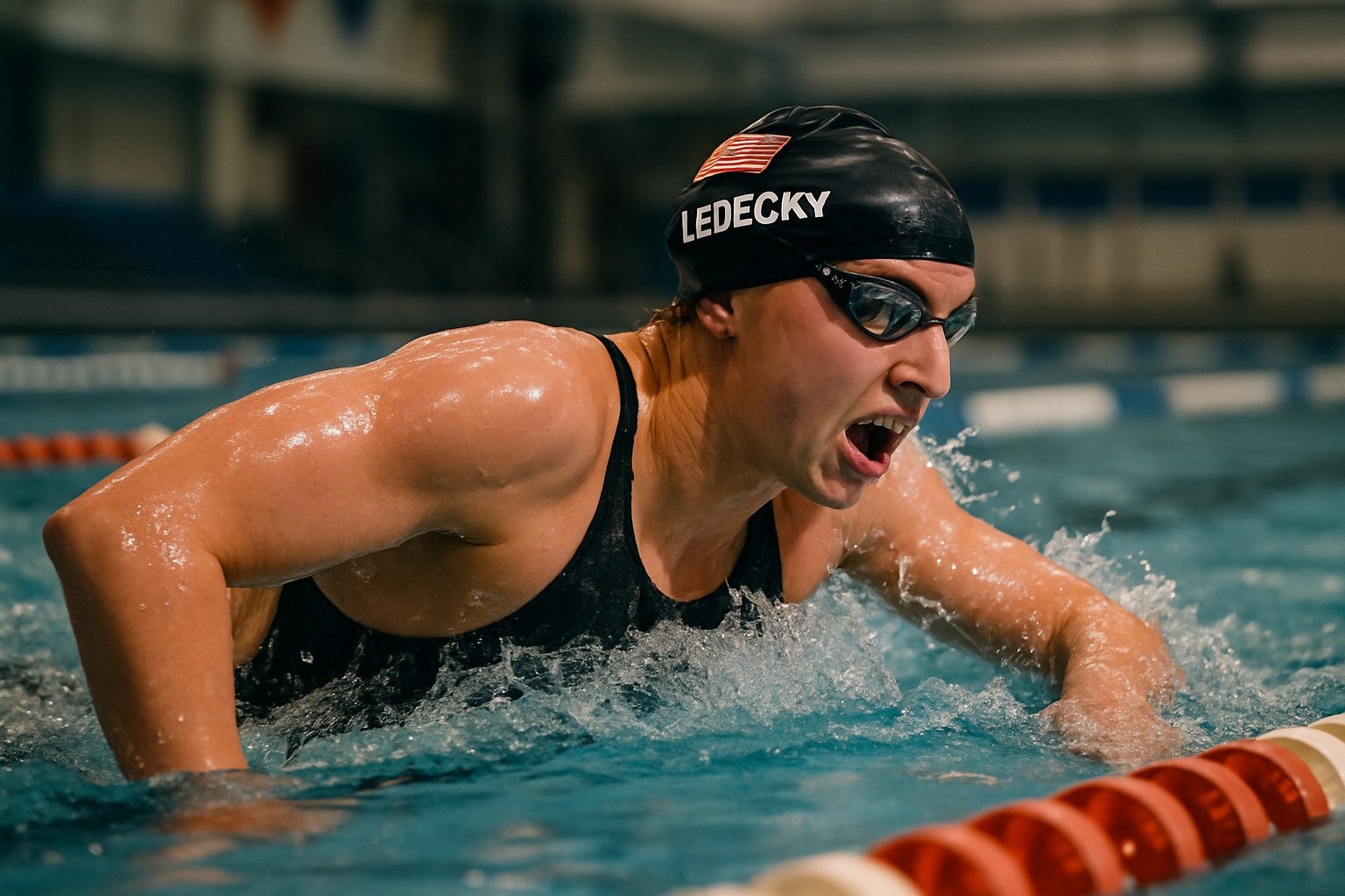 Katie Ledecky mid-stroke during training, showing her distinctive gallop technique - katie ledecky