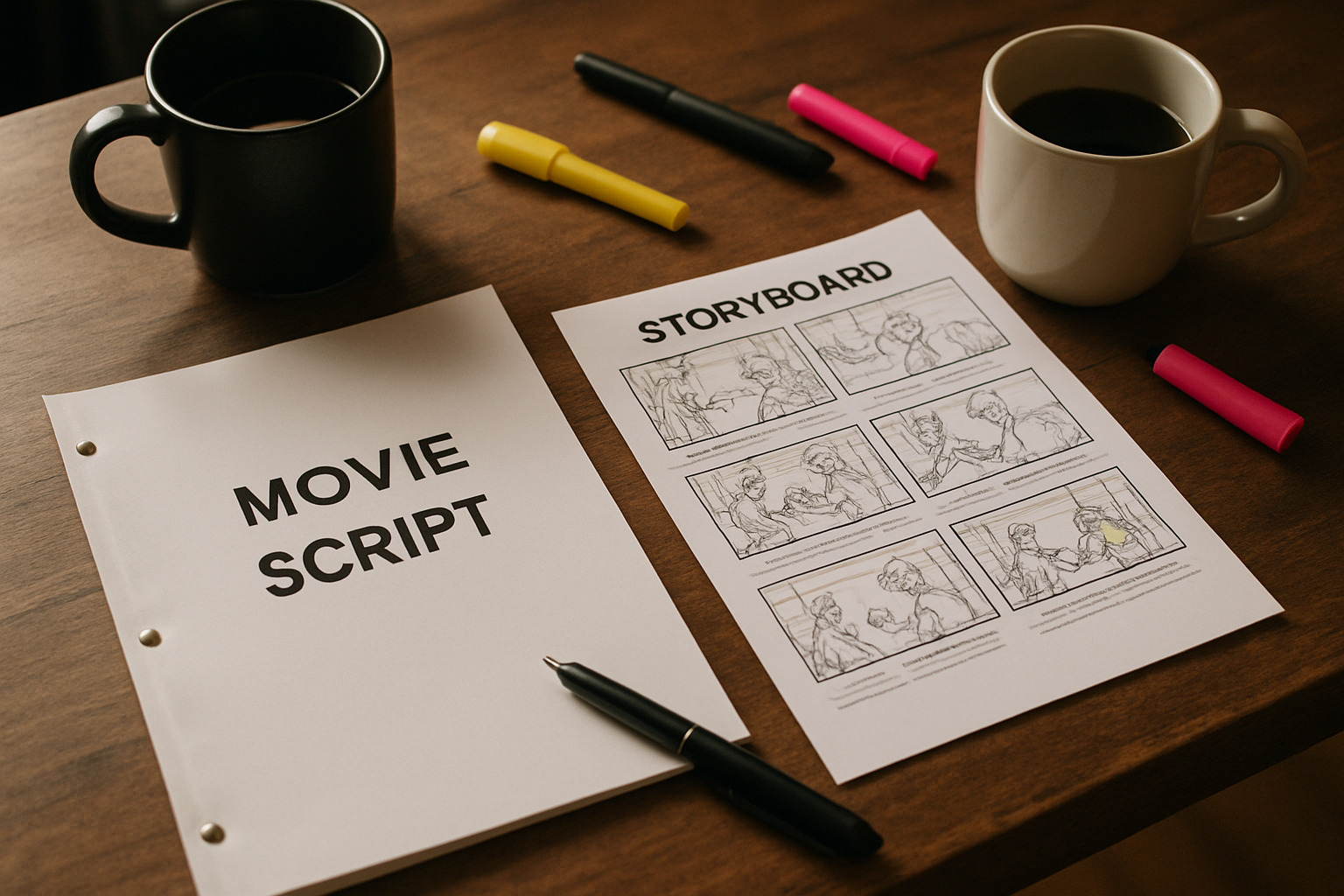 Script and storyboard on a desk - margot robbie