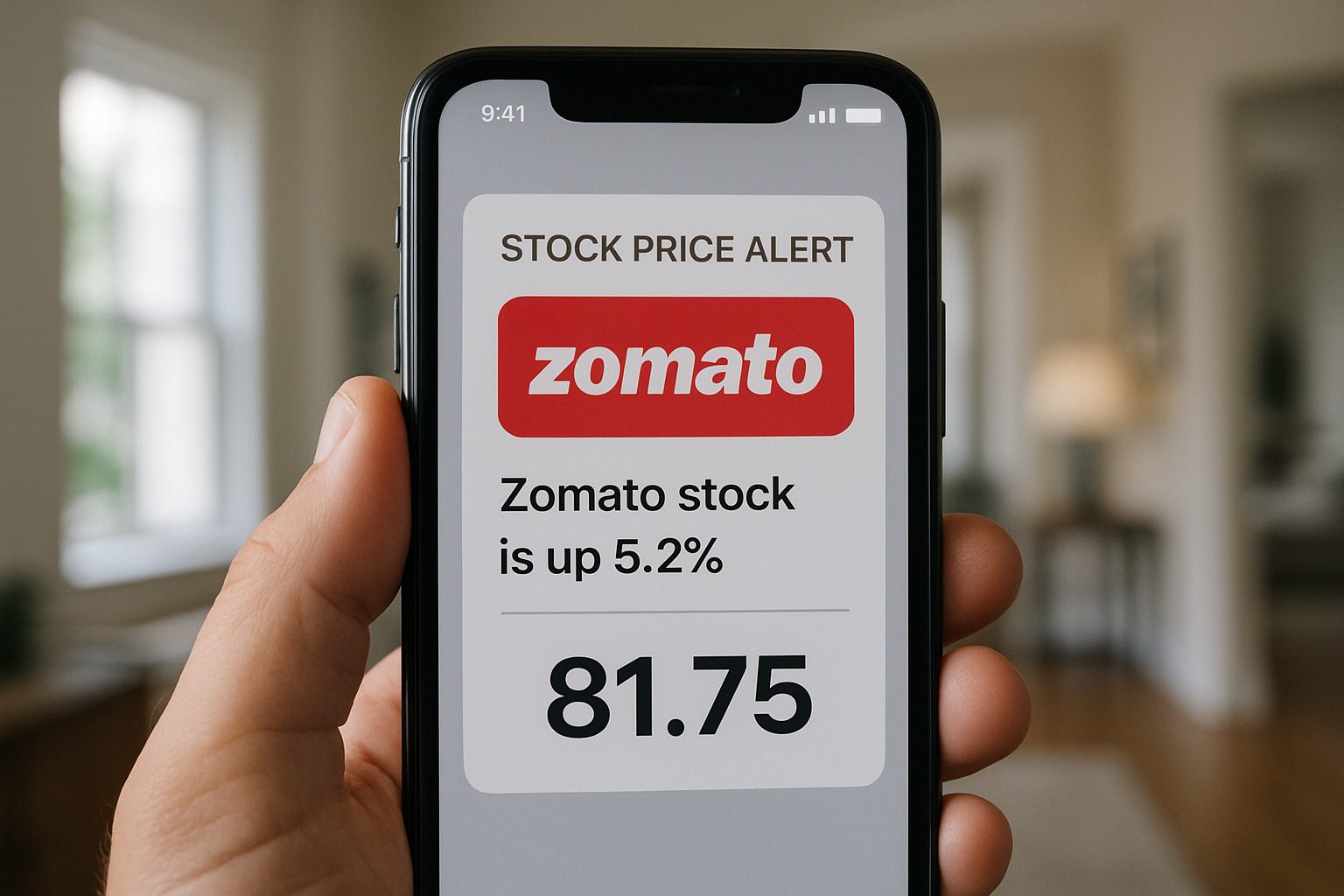 mobile price alert interface showing Zomato stock price notification - zomato share price