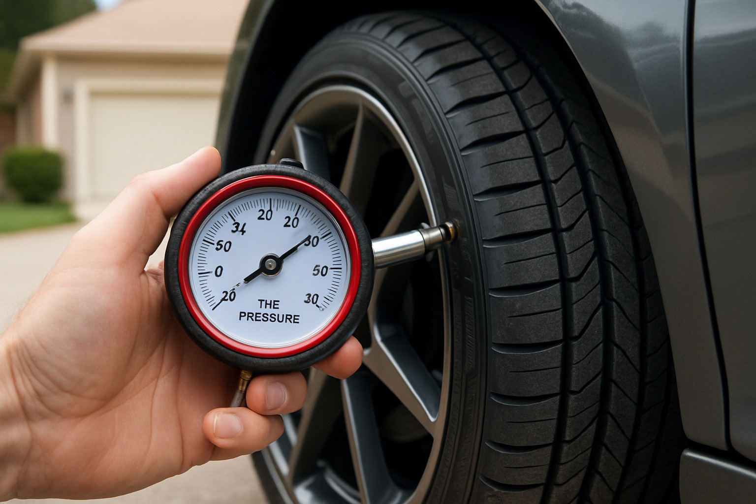tire pressure gauge checking sports car tire - sports car maintenance