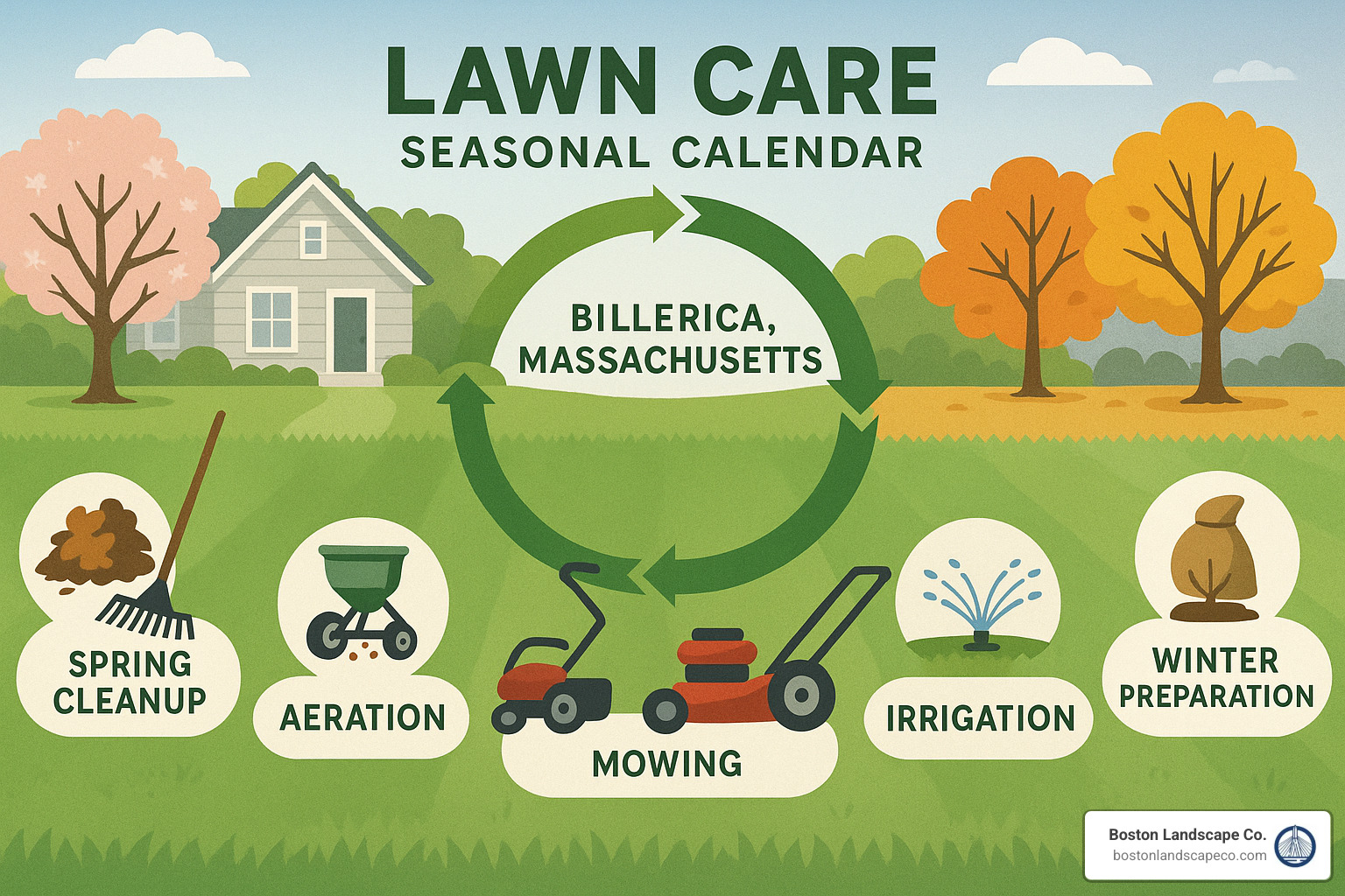 Seasonal lawn care activities throughout the year in Billerica - Lawn Maintenance Billerica MA