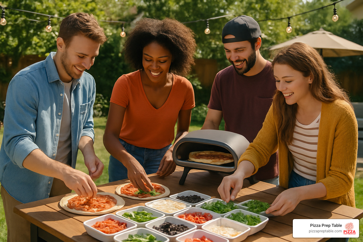backyard pizza party setup with portable topping station - pizza topping prep station