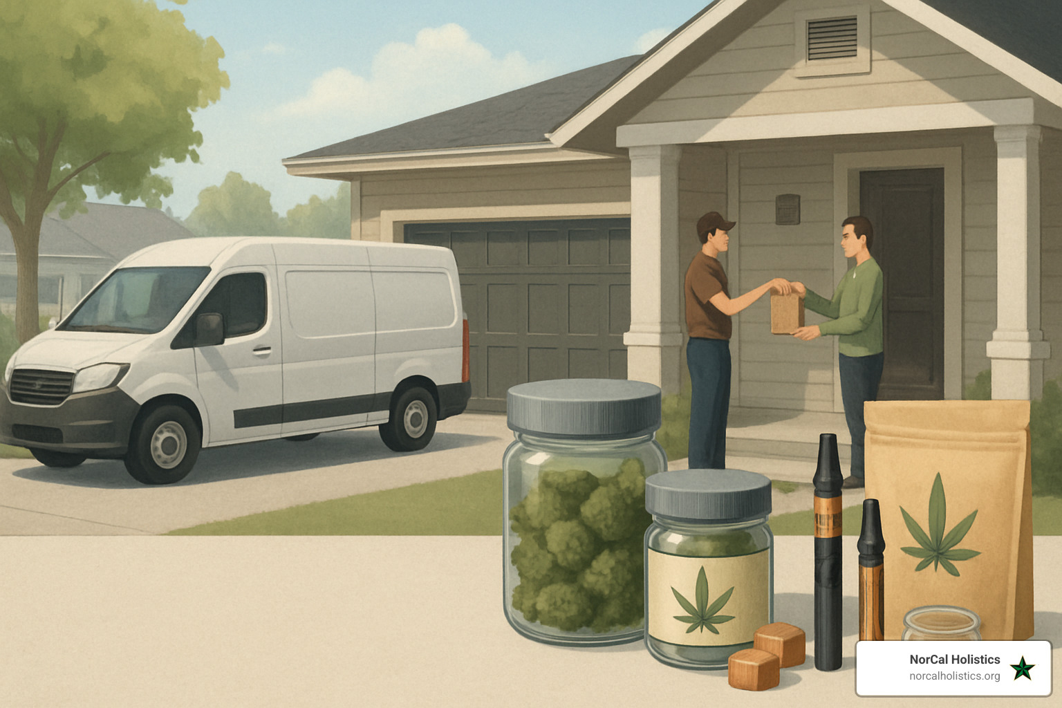 assorted cannabis products including flower, edibles, vapes, and concentrates arranged on a clean surface - marijuana dispensary delivery