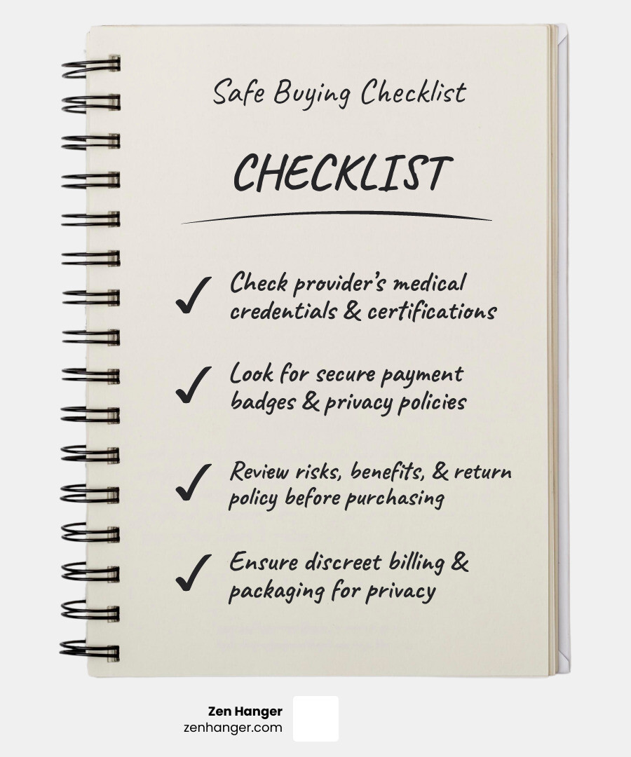 infographic explaining safe-buying checklist - male improvement customer service infographic checklist-notebook