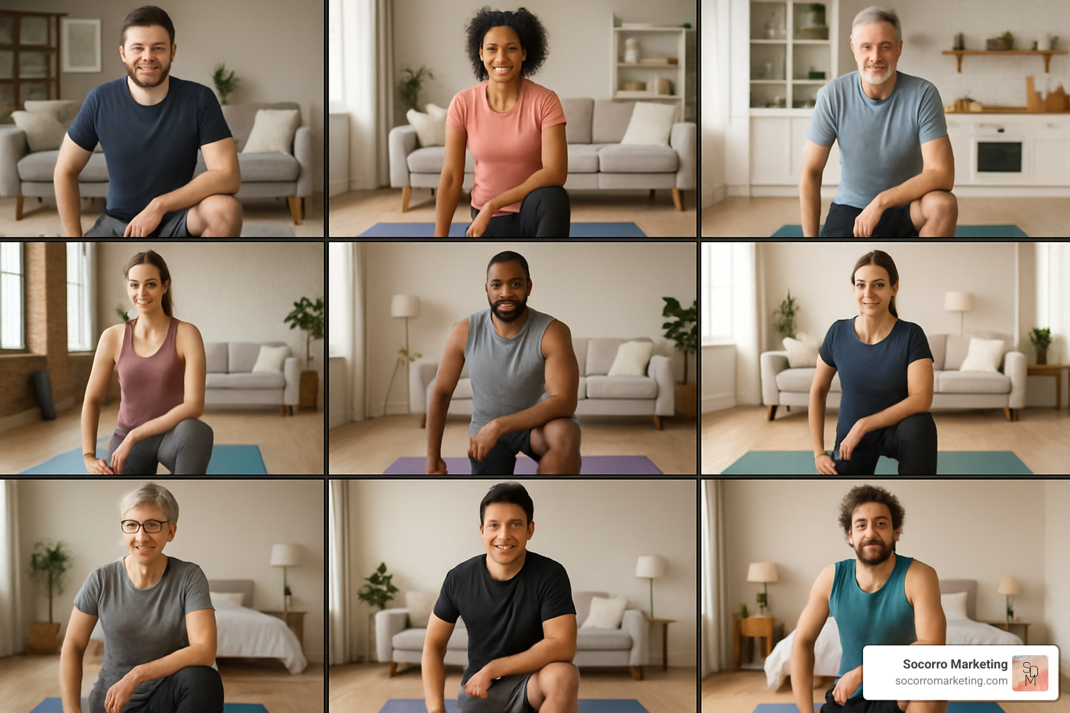 Image: Virtual group workout session on Zoom or similar - digital marketing for health and wellness