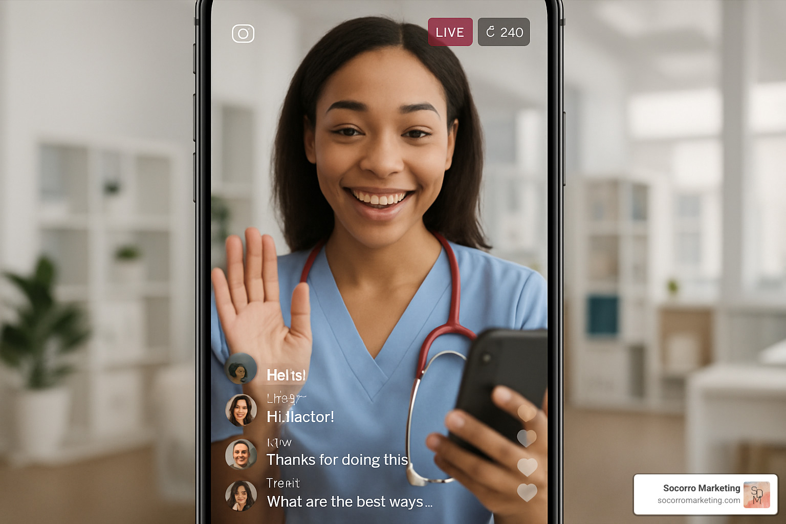 Image: Healthcare professional hosting an Instagram Live Q&A session - digital marketing for health and wellness