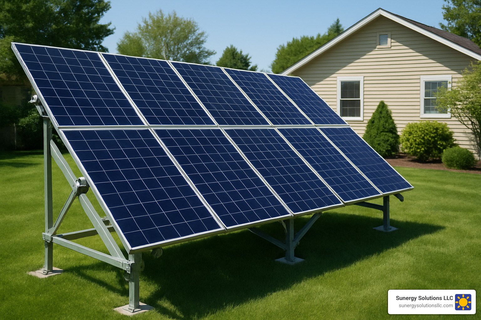 adjustable ground mount solar racking system on residential lawn - residential ground mount solar