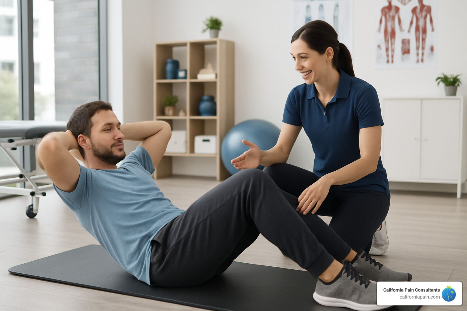 physical therapy session with patient doing back exercises - back pain medication
