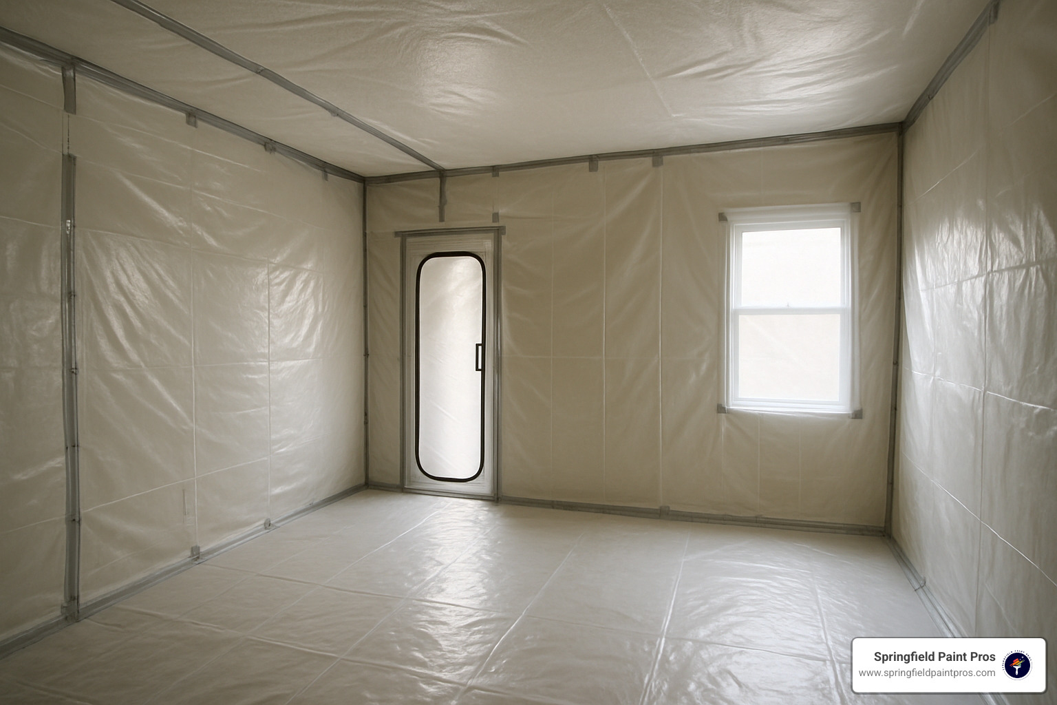 fully sealed work zone with plastic containment - asbestos popcorn ceiling removal