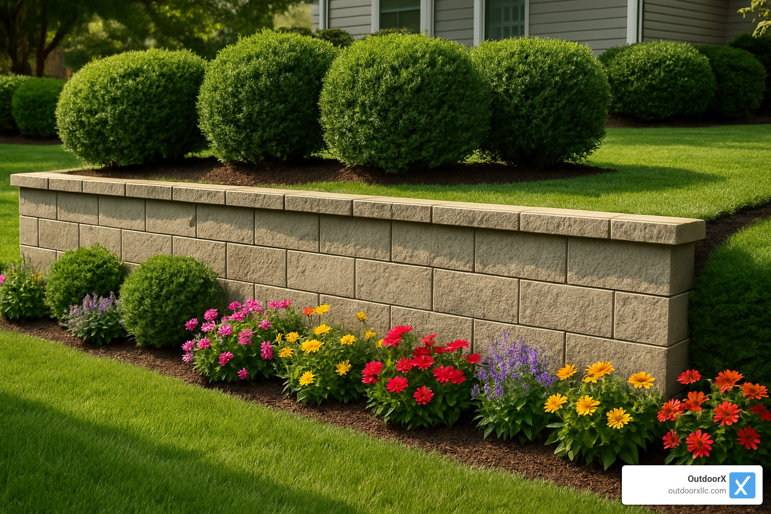 well-maintained concrete retaining wall with landscaping - concrete retaining wall contractors near me