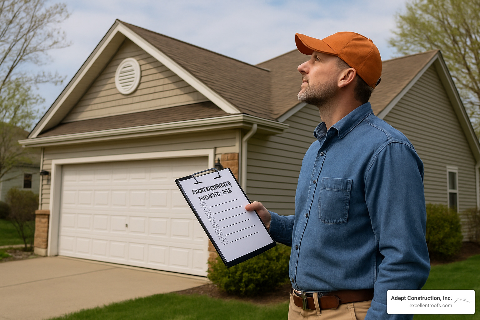 Homeowner using maintenance checklist to inspect roof condition - naperville il roof repair