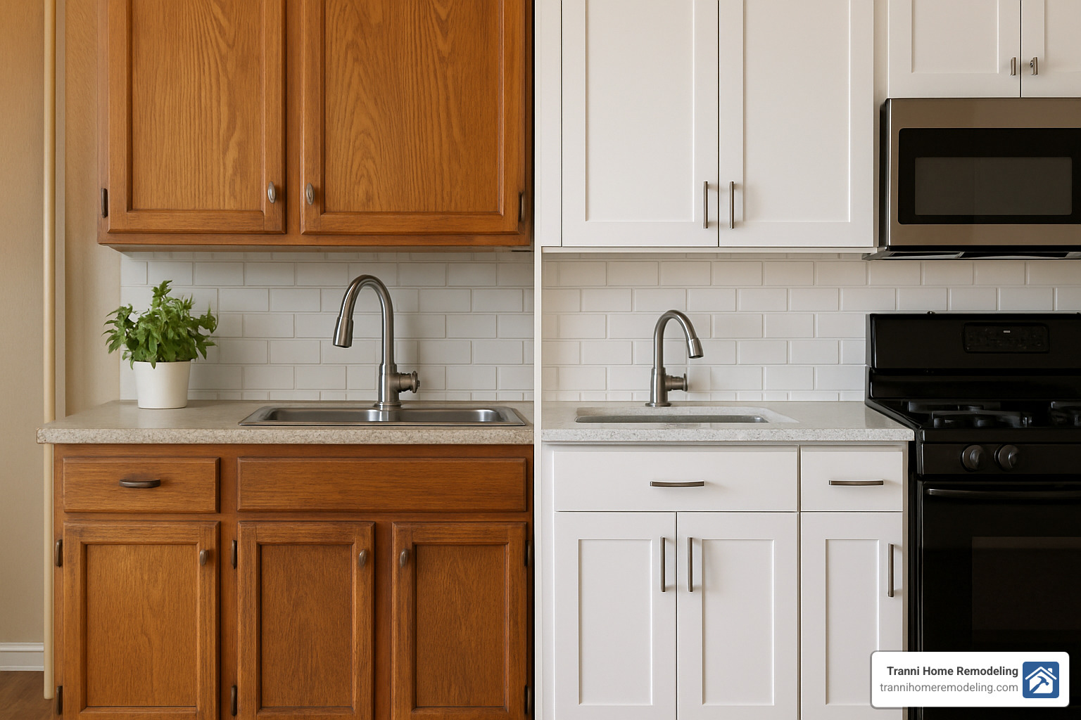 Finding Kitchen Renovation Services Near Me: Tips and Tricks 2 cabinet refacing process showing before and after change - kitchen renovation services near me