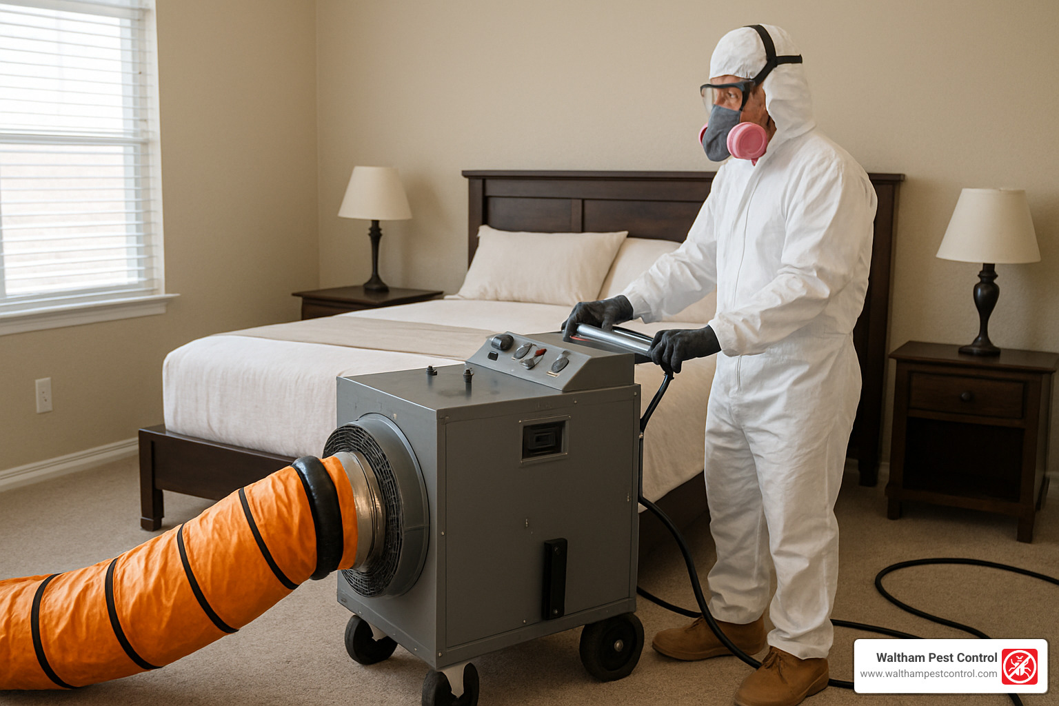 professional technician using heat treatment equipment - how to get rid of bed bugs fast