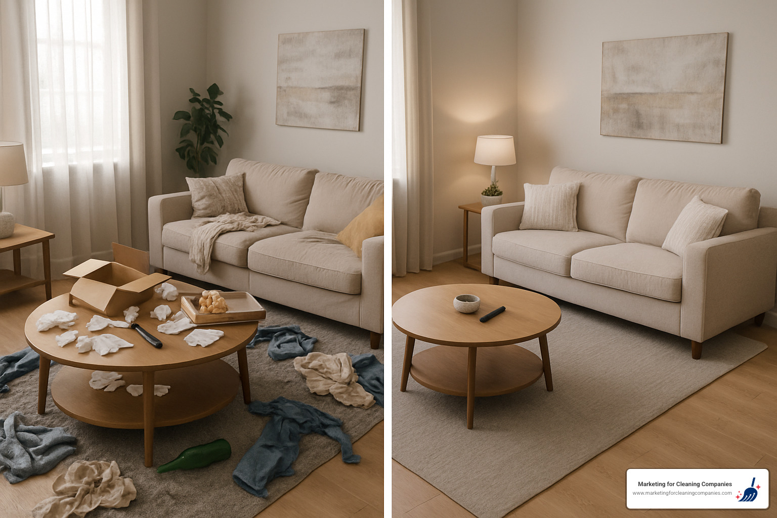 time-lapse cleaning video still showing dramatic change - social media marketing for cleaning business