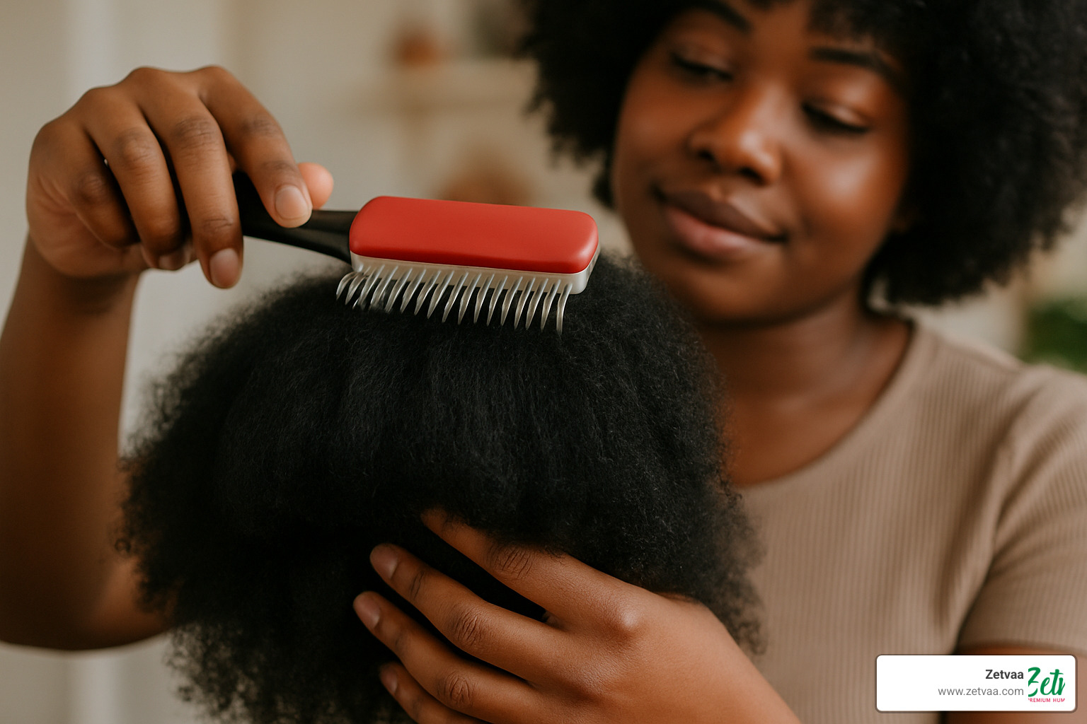 Detangling afro wig with bangs using Denman brush technique - Afro wig with bangs