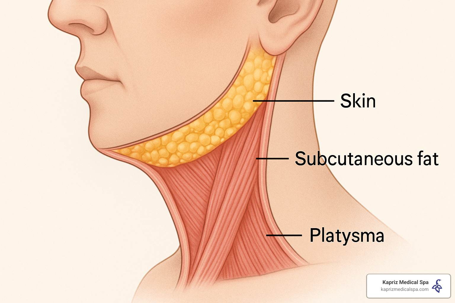 anatomical diagram showing chin fat layers and muscle structure - Non surgical chin reduction