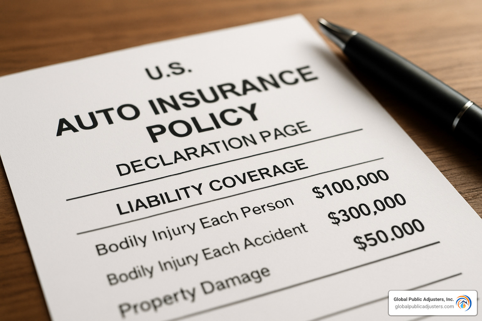 policy declaration page showing liability coverage details - does liability insurance cover hail damage
