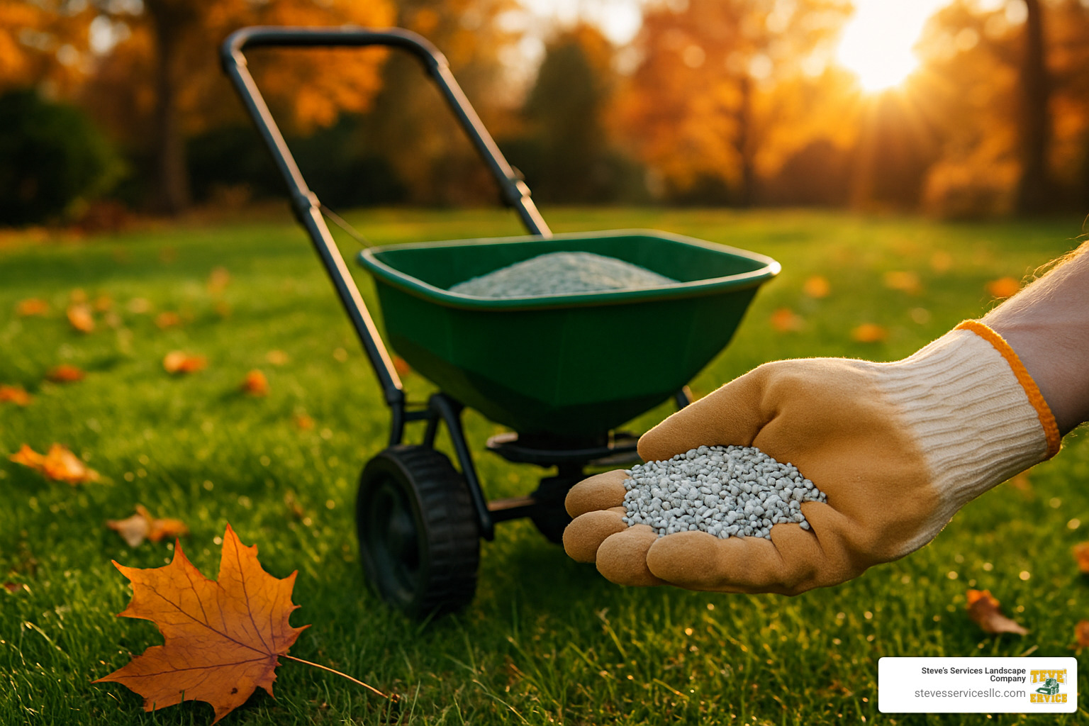 Different types of fall fertilizer bags showing NPK ratios and coverage areas - fall fertilizer