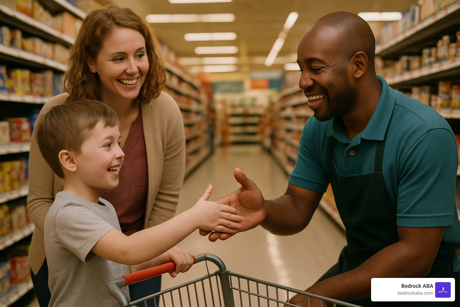 Child practicing social skills during a grocery store outing - aba therapy for behavior