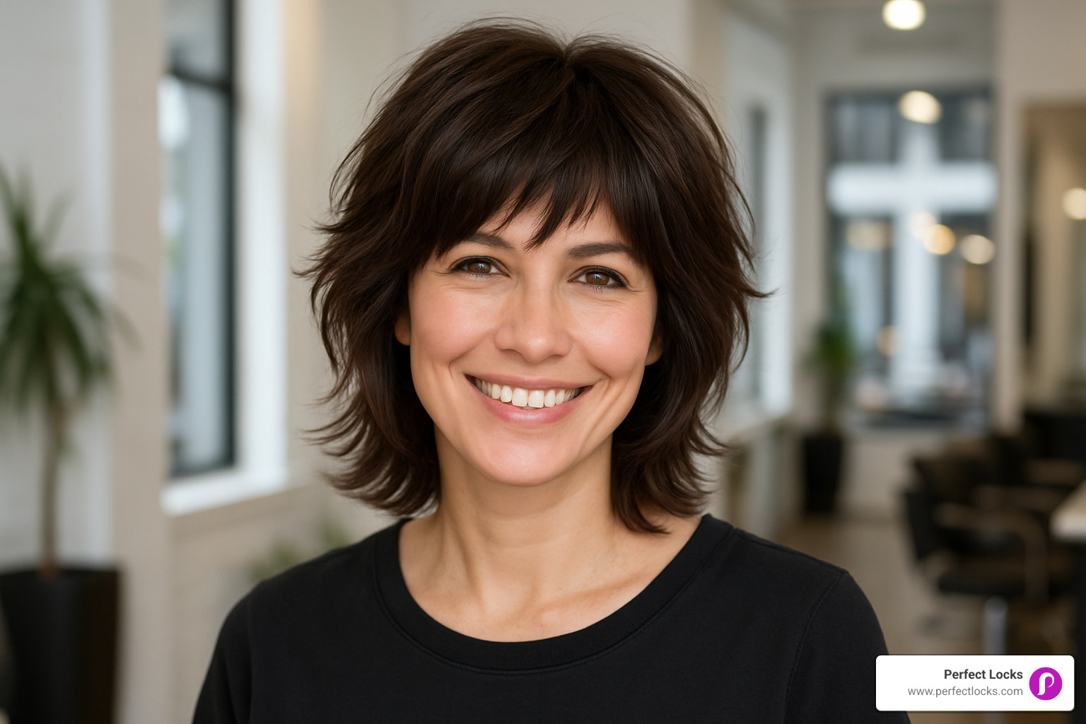 modern shag haircut for a youthful, slimming look - haircut to look younger and thinner