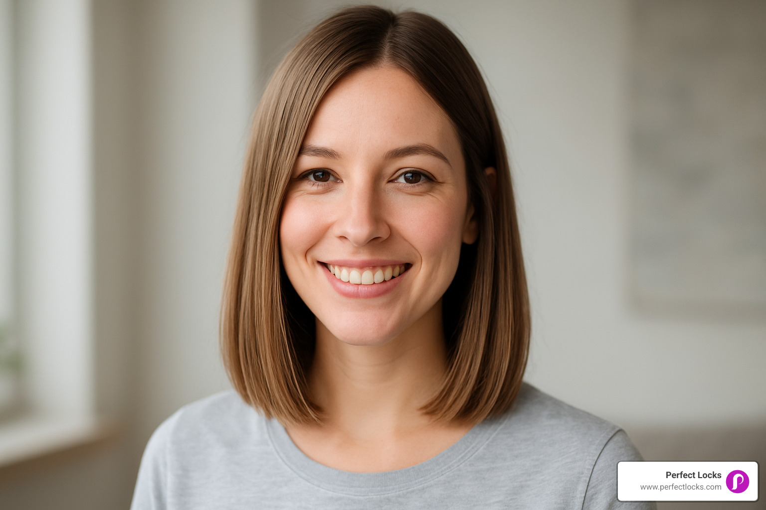 woman with fine hair blunt lob - haircut to look younger and thinner