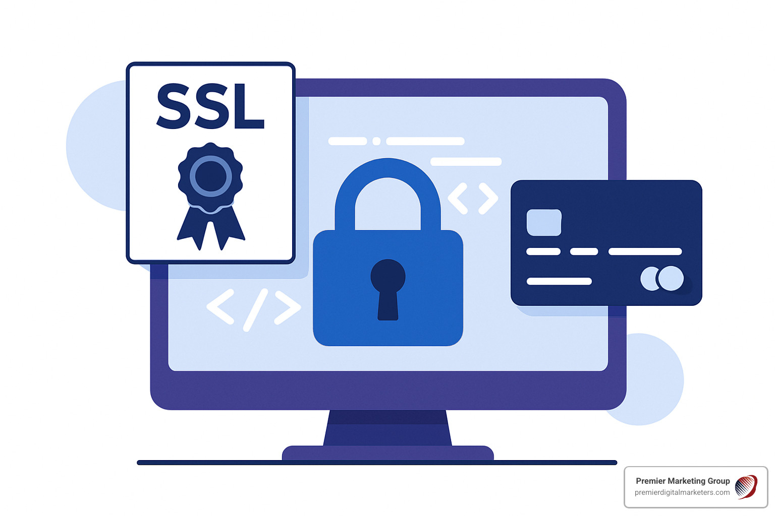 Code snippet with security lock icon showing SSL implementation and payment gateway integration - ecommerce platform developers