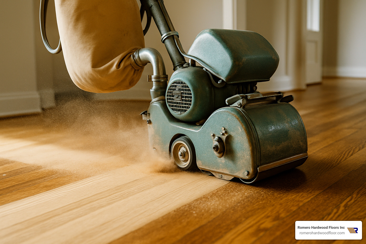drum sander in action - how to repair damaged hardwood floors