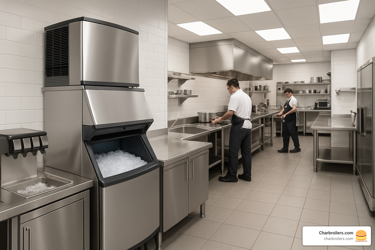 commercial kitchen layout showing modular ice head placement - commercial ice maker without bin