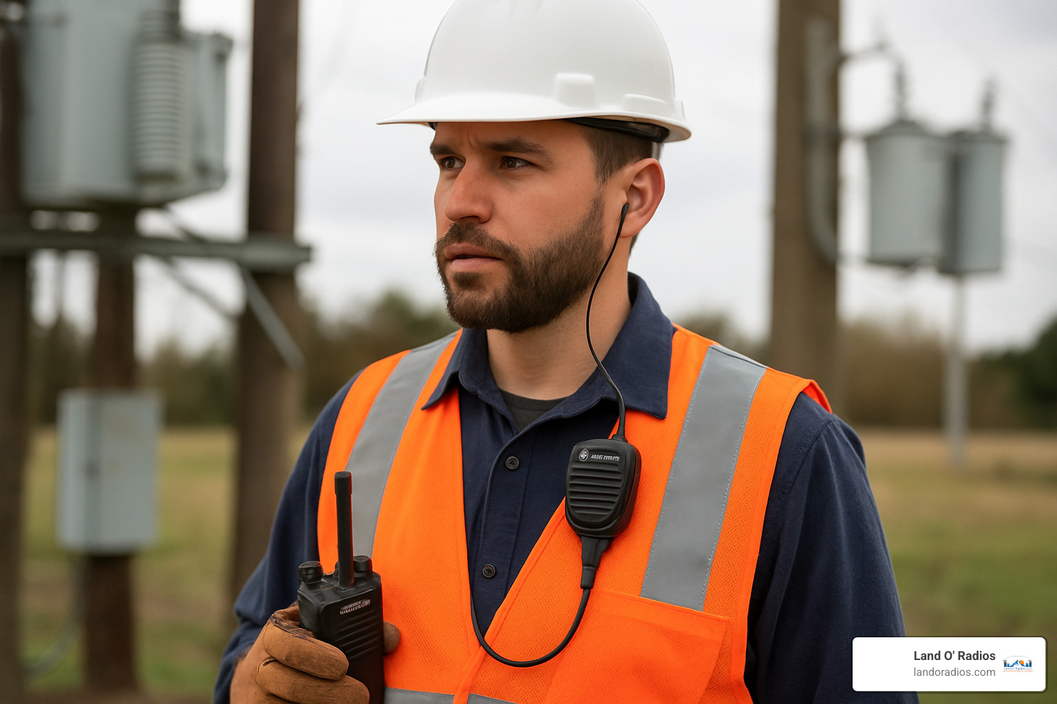 field worker using wireless microphone - motorola bluetooth radio