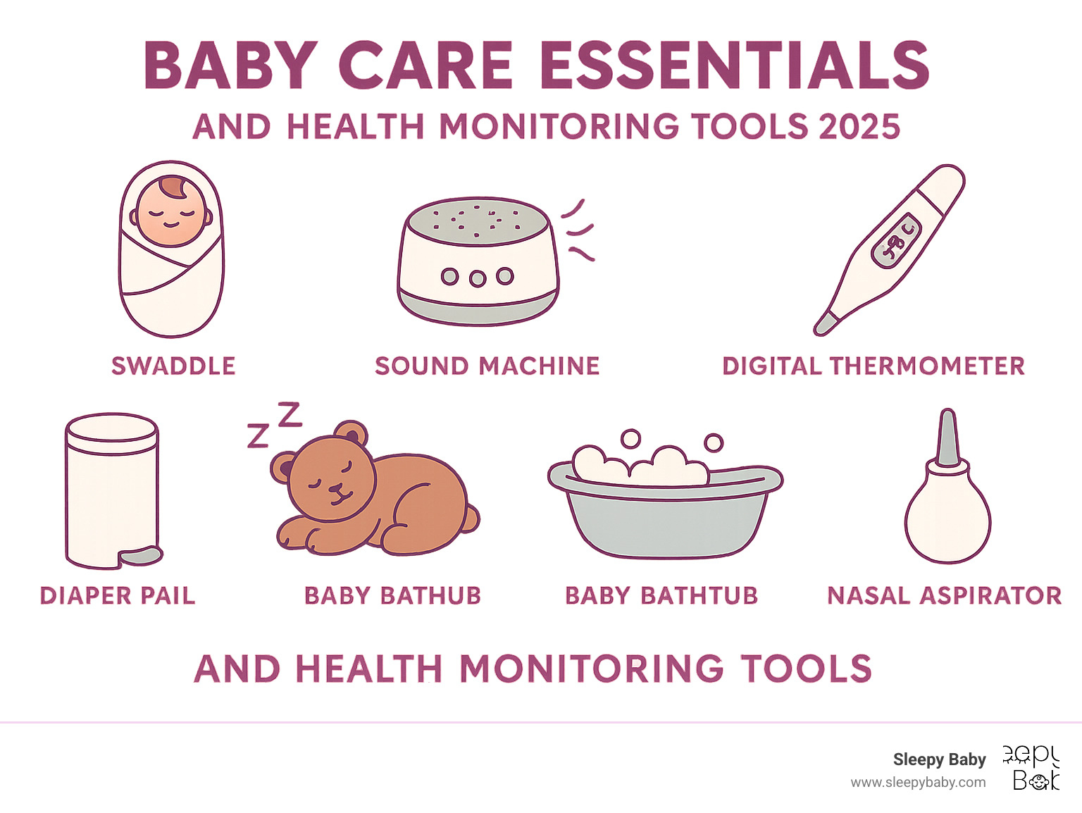 Baby care essentials and health monitoring tools - baby registry gifts infographic