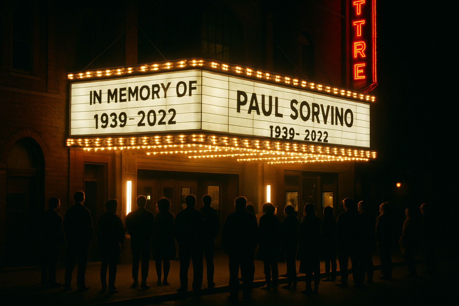 Memorial marquee displaying Paul Sorvino tribute - paul sorvino