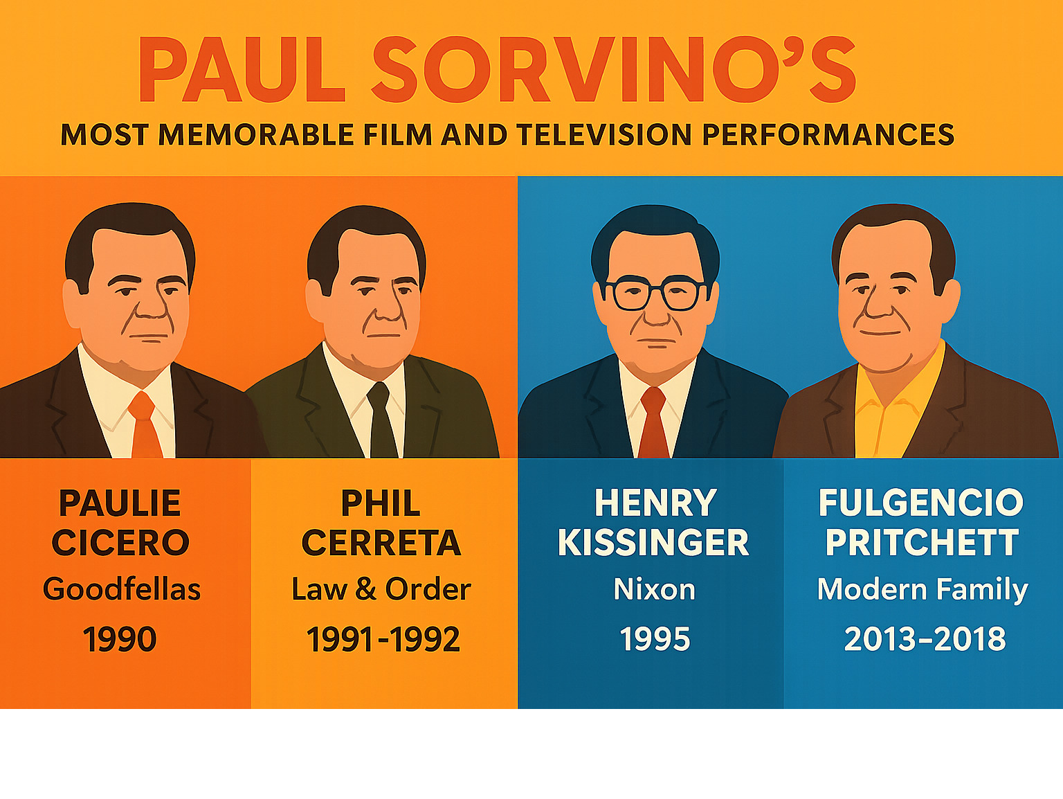 Paul Sorvino's most memorable film and television performances comparison - paul sorvino infographic 