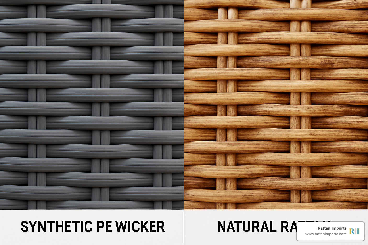 Comparison of synthetic PE wicker strands versus natural rattan weave patterns - wicker storage ottoman with cushion