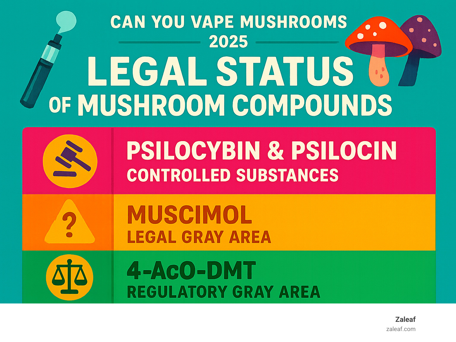 legal status infographic of mushroom compounds - can you vape mushrooms infographic 