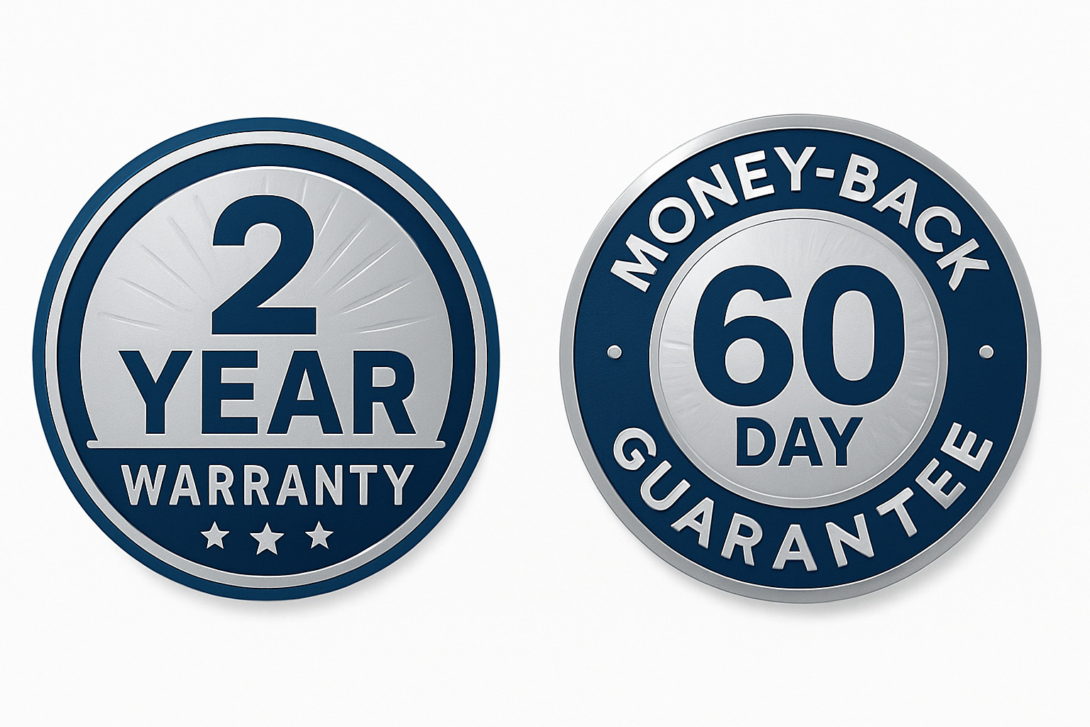 Warranty and guarantee badges showing 2-year coverage and 60-day money-back guarantee - shark flexstyle