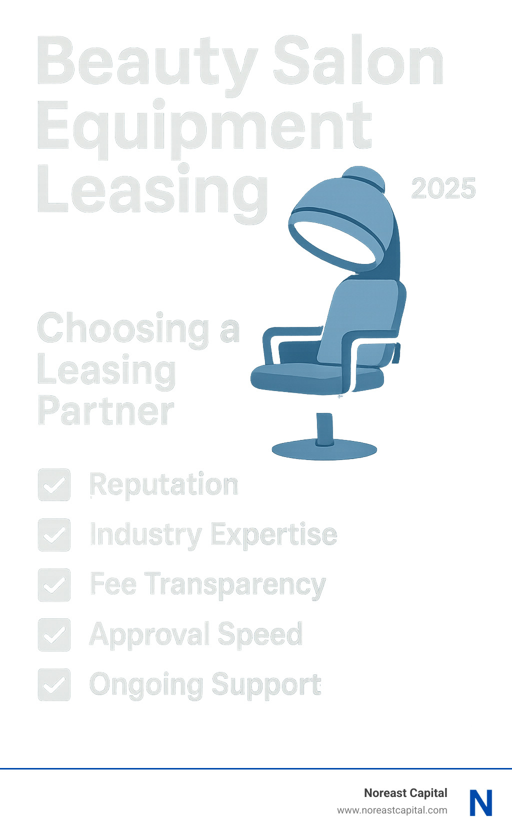 Infographic comparing different leasing providers with checklist items including reputation, industry expertise, fee transparency, approval speed, and ongoing support services - beauty salon equipment leasing infographic 