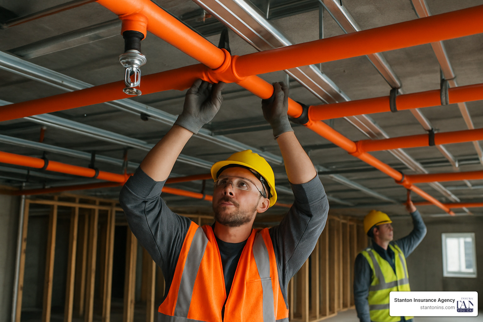 Modern sprinkler system installation in apartment building - homeowners insurance for multi family