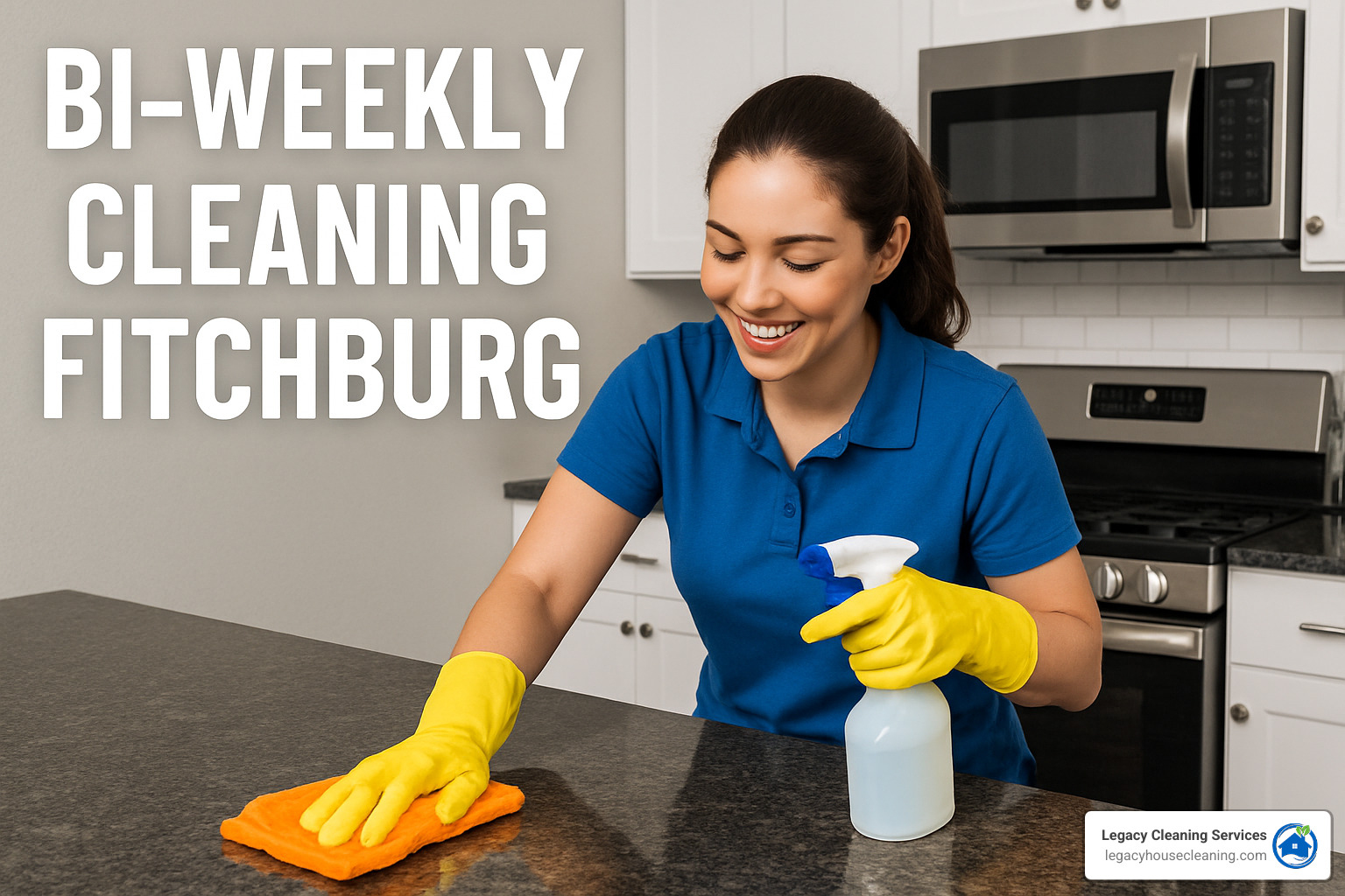 Professional cleaner working in a Fitchburg home with eco-friendly supplies - bi weekly cleaning Fitchburg