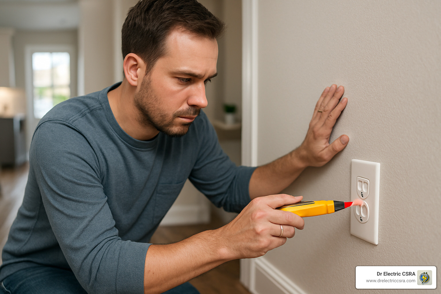homeowner using voltage tester for electrical safety - home electrical repair